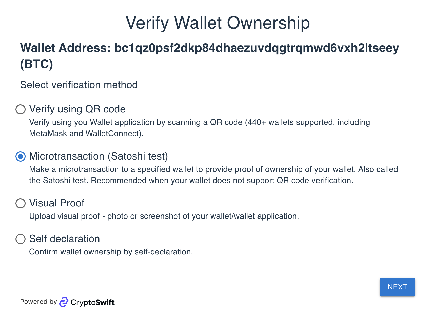 CryptoSwift Self-Hosted Wallet Verification Widget